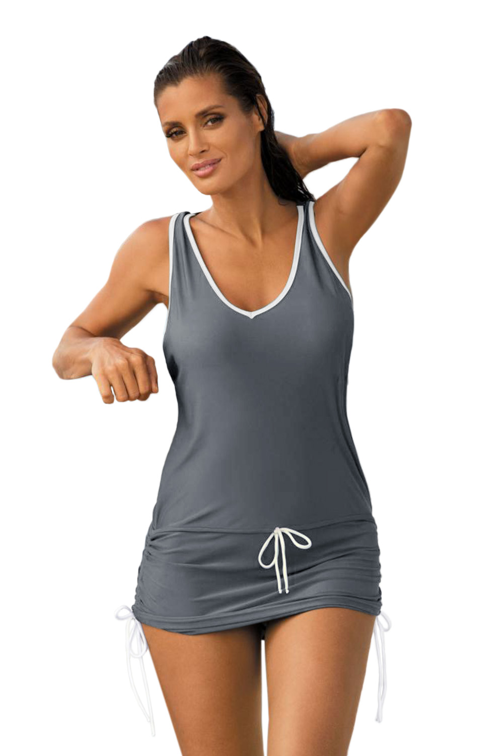 BY420116-11 Gray Contrast-colored Beach Dress Attached with Panty